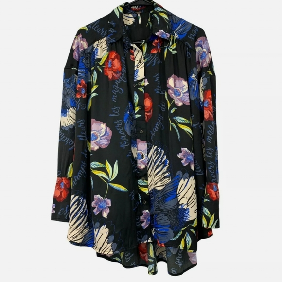 Free People high low floral long sleeve tee size XSmall - Picture 12 of 12